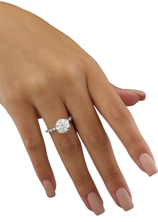 The studio’s photograph of a finished solitaire ring on a hand